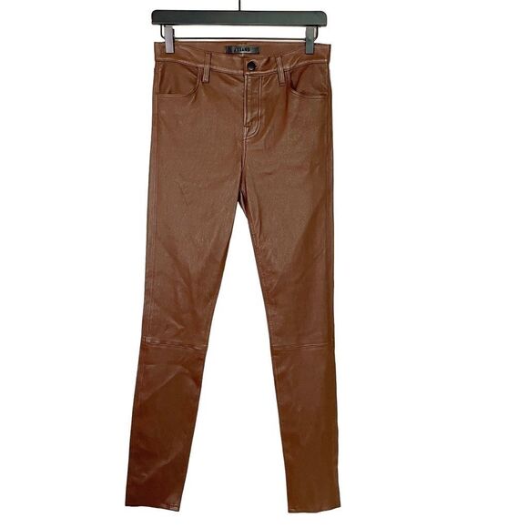 J Brand Maria High Rise Skinny Pant Lambskin Leather Tobacco Tan 26 NWOT